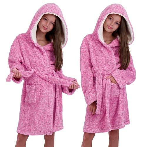 US Angels Plush Robe For Girls- Plush Winter PJ Robe With Pockets, Hoodie & Belt- Ultra-Soft Bathrobe - Image 1