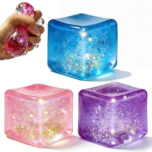 3Pcs Glitter Squishy Cube,Slow Rise Stress Cubes,Sugar Squeeze Toys | Kids Friendly Sensory Fidget Toy, High Density Gel Cube for Stress Relief/Hand Exercise/ADHD, Similar Style with the Brand - Image 1