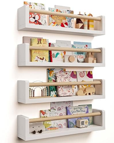 Seocry Nursery Book Shelves - 4 Pack, Wall Book Shelves for Bedroom Kids, Kids Wall Book Shelf, Book Shelf for Kid Rooms, Toddler, Baby, Play Room, Nursery Decor - Image 1