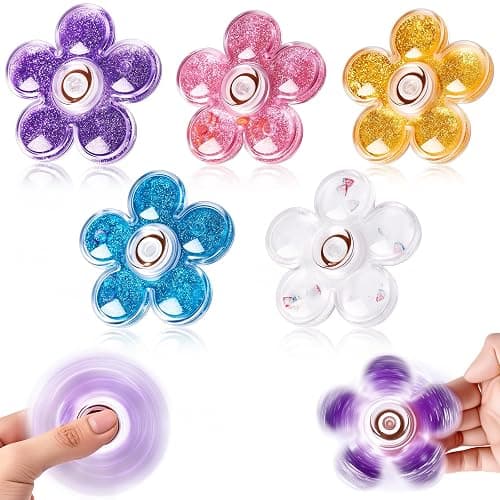 FIGROL 5 Pack Glitter Fidget Spinners Stocking Stuffers. Sensory Fidget Toys for Stress Relief, for Kids, Teens, Boys & Girls - Image 1