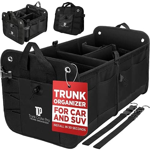 TRUNKCRATEPRO Trunk Organizer For Car, Suv, Truck | Premium Adjustable Multi Compartments Collapsible Car Trunk Organizer With Securing Straps & Non-Slip Bottom (Large Size, Black) - Image 1