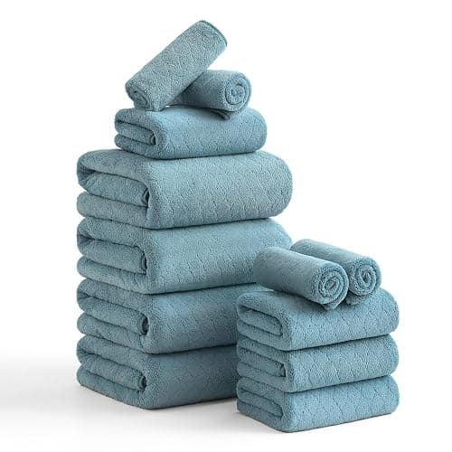 Hailea Luxury Bath Towels Set - 12 Piece (4 Large Bath Towels,4 Hand Towels,4 Washcloths), 100% Microfiber,Extra Absorbent Super Soft & Quick Dry,Complete Family Pack for Bathroom Gym Pool,Turquoise - Image 1