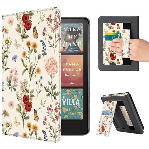 CoBak Case with Stand for Kindle Paperwhite 12th Gen 2024 Released (7") & Kindle Colorsoft Signature Edition - Durable PU Leather Cover with Auto Sleep Wake, Card Slot, Hand Strap Feature, Floralia - Image 1