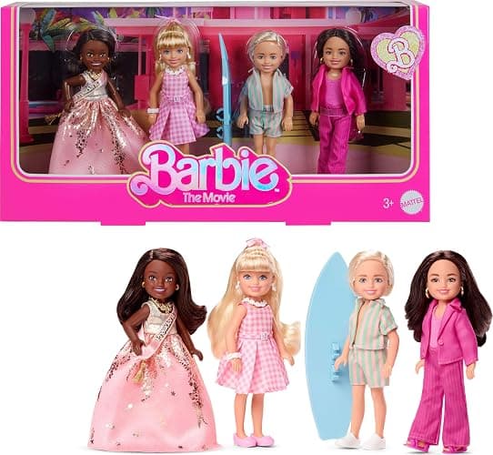 Barbie The Movie Chelsea Collectible 4-Pack Dolls, Includes, Ken, President, Gloria Characters with Removable Outfits, JBH77 - Image 1