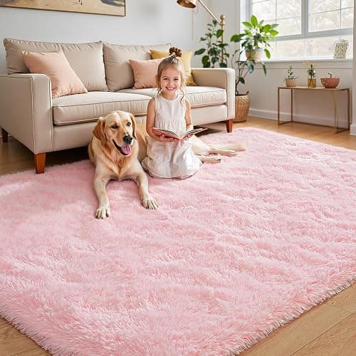 Keeko Fluffy Pink Area Rugs for Bedroom Girls Room, 4x5.3 Cute Shag Kids Room Rugs Nursery Living Room Indoor Fuzzy Bedside Rug Ultra Soft Furry Carpet for Bedroom Teen Baby Dorm Decor - Image 1
