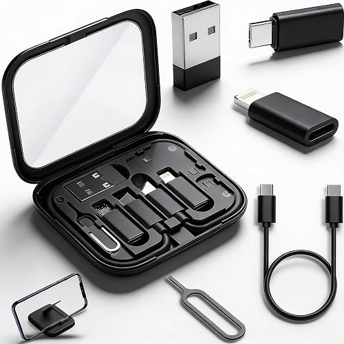 YANZIE USB Adapter Kit, Type-C to Lightning Adapter, USB-A to C, OTG, Black | Built-In Mirror, 12-Inch USB-C Cable and Micro-USB to C Converter for iPhone, Pixel and Galaxy - Image 1