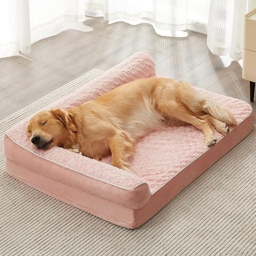 BFPETHOME Orthopedic Washable Dog Bed, Sleeping Couch for Large Senior Dogs | Deluxe Plush Rose Velvet Washable Cover, Egg Crate Foam Support, Waterproof Lining, Non-Slip Bottom, Senior Dogs - Image 1