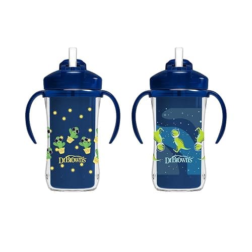 Dr. Brown's Milestones Insulated Sippy Cup with Straw and Handles, Spill-Proof Tumbler with Lid, 2-Pack, Blue, 10 oz/300 mL, BPA Free, 12m+ - 2 Pack - 1 Pack, Blue - Image 1