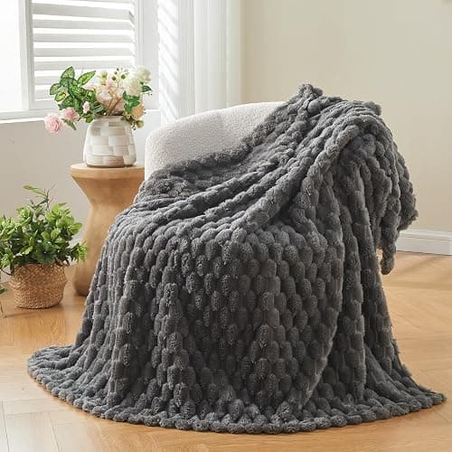 NEWCOSPLAY Super Soft Throw Blanket Grey Premium Silky Flannel Fleece 3D Clouds Stylish Jacquard Lightweight Bed Blanket All Season Use 350GSM (Grey, Throw(50"x60")) - Image 1