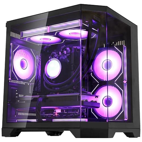 HELLOLAND Ocean of Stars AI Gaming PC Desktop - AMD Ryzen 7 7700 8-Core 3.8 GHz (5.3GHz)- GeForce RTX 5070 12GB - 32GB DDR5 RAM 6000 MHz- 1TB PCIe SSD - 850W PSU- Win 11- RGB Prebuilt Computer- Black - Image 1