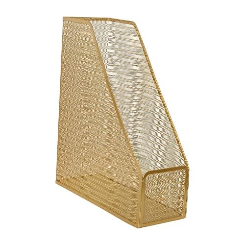 Martha Stewart Ryder Gold Mesh Metal Single Slot Magazine File Holder, Desktop Organizer, 9.75 x 3.75 x 11.5 - Image 1