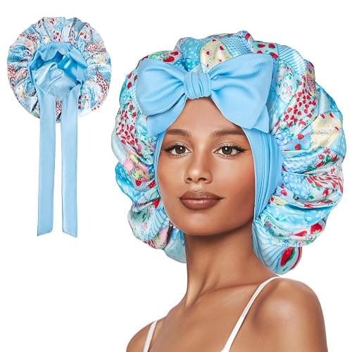 Vettres Double Layer Silk Bonnet with Tie Satin Lined Sleep Cap Hair Cover for Women's Curly Braids Natural Hair - Image 1