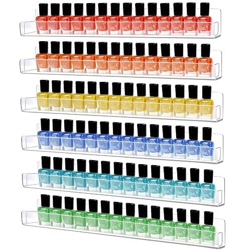 AumVum Acrylic Wall Mounted Nail Polish Organiser Rack, 6 Tiers Clear Shelves with Removable Anti-Slip Inserts, Paint Rack Essential Oil Perfume Stand, Nail Varnish Storage Display Shelf 15 Inches - Image 1
