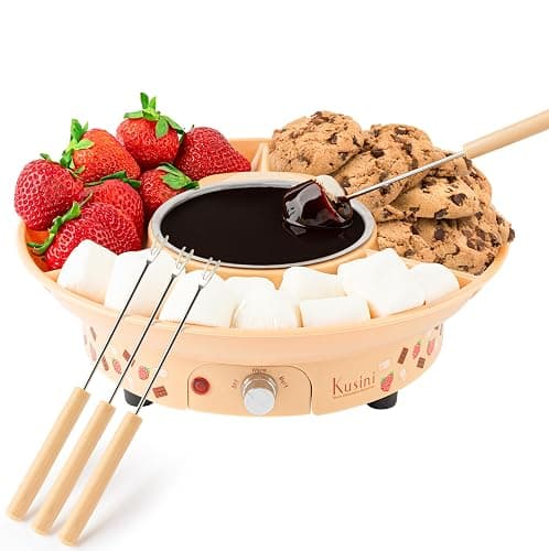 Kusini Fondue Pot Electric Set – 10-oz Chocolate Fondue kit - Temperature Control, Detachable Serving Tray, 4 Forks – Hostess Gift Ideas, Unique Housewarming Gift Set – Birthday Party Ideas - Image 1