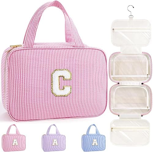 TOPEAST Gifts for Teen Girls Kids - Travel Hanging Toiletry Bag, Personalized Initial Toiletry Pouch, Gifts for Mom Daughter Sister Friends, Letter C, Pink - Image 1