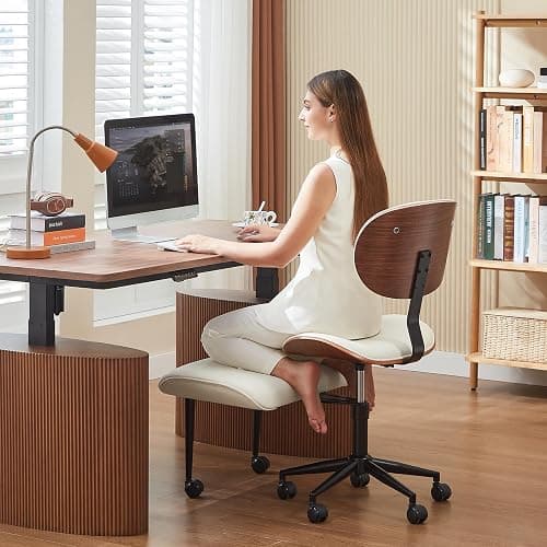 Bestier Ergonomic Cross Legged Office Chair,Height Adjustable Seat for ADHD, Meditation Office Chair for Short Women, 360° Swivel Adjustable Height for Pregnancy Yoga Kneeling Meditation White - Image 1