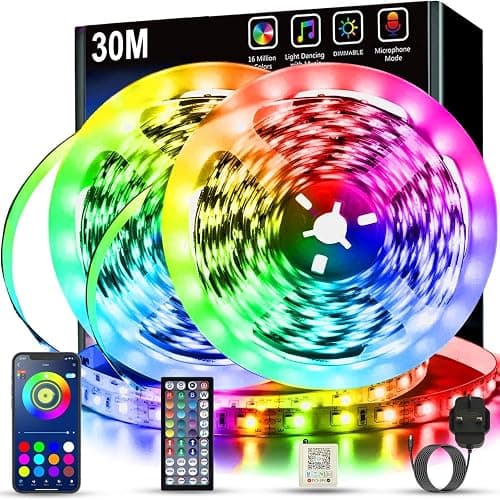 Keepsmile Led Strip Lights 30M(2 Rolls of 15M) with Music Sync,Bluetooth Smart App Control Color Changing Indoor Led Light Strips with Remote,Flexible Lights for Bedroom Home Party Christmas Decor - Image 1