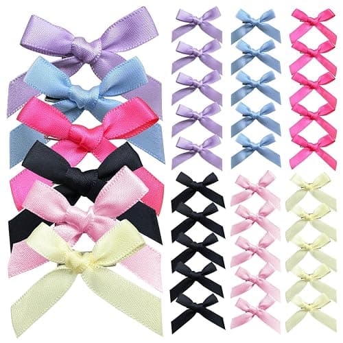 30 Pcs Hair Bows for Women, 6 Colors Mini Bowknot Ribbon Barrettes Hair Clips, Cute Bows for Girls Hair Accessories (Purple,Blue,Rose,Black,Pink,Beige) - Image 1
