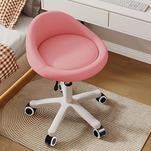 Rolling Stool – Ergonomic Swivel Seat, Adjustable Height, Ultra-Quiet Wheels, Padded PU Leather Cushion, for Salon, Office, Massage & Medical Use Pink 1 - Image 1