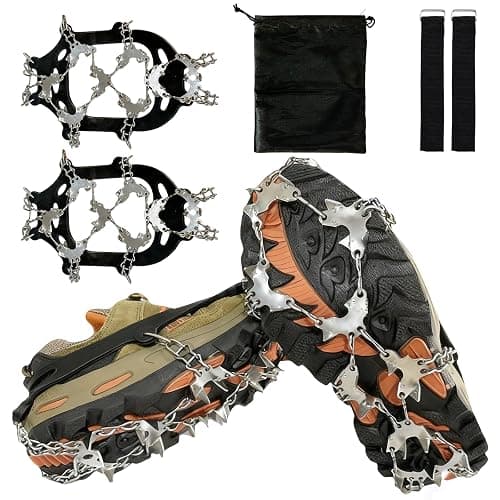 Crampons for Shoes, Traction Cleats Ice Snow Grips with 32 Stainless Steel Spikes, Shoe Talons Anti Slip Boots Spikes for Walking, Jogging, Climbing and Hiking - Image 1
