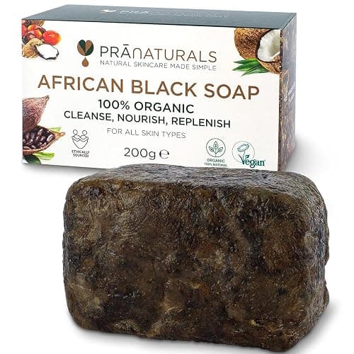 PraNaturals Organisch Afrikanische Schwarze Seife 200g, Vegan Kosmetik, Für Alle Hauttypen, Handgefertigt Im Tropischen Ghana (1x200g) - Image 1