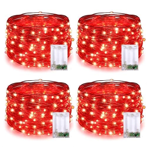 JMEXSUSS 4 Pack 50 LED Red Fairy Lights Battery Operated, 16.1ft Mini Firefly Starry Lights, Red String Lights for Bedroom Wedding Party Christmas Halloween Decorations - Image 1