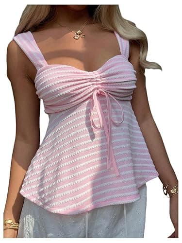 Milumia Women's Eyelet Tie Front Ruched Tank Tops Y2k Going Out Peplum Top | Babydoll, Sexy Slim Fit, Sleeveless, Flowy, Summer, Beach Vacation Outfits, Country Concert - Image 1