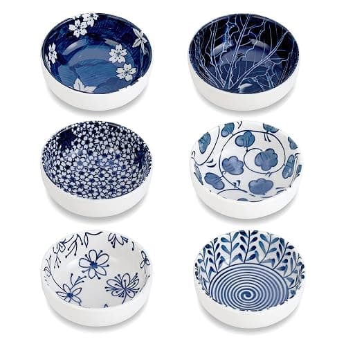 Swuut Japanese Style Ceramic Dipping Bowls,3'' Small Pinch Bowls Set Side Sauce Cups,Dishes for Sushi,Snack and Soy,BBQ,2.5 Oz Blue and White Mini Bowl for Kitchen Prep - Set of 6 (3 inch) - Image 1