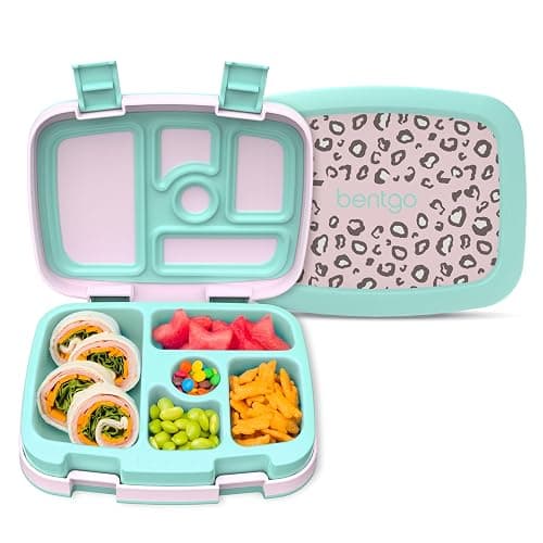 Bentgo Kids Prints Leak-Proof, 5-Compartment Bento-Style Kids Lunch Box - Ideal Portion Sizes for Ages 3-7, Durable, Drop-Proof, Dishwasher Safe, & PFAS & BPA-Free Materials (Leopard) - Image 1