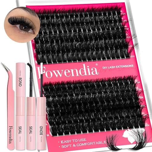 Fowendia Lash Clusters Kit Fluffy 80D 100D Individual Lashes D Curl Cluster Eyelash Extensions 10-18mm DIY Lash Extension Kit Lash Bond and Seal Waterproof, Lash Applicator, Thick False Eyelashes Kit - 80D+100D-Kit(Fluffy) - Image 1