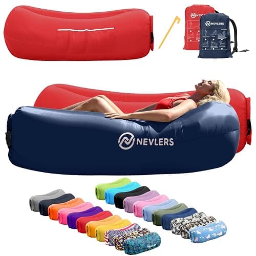 Nevlers 2 Pack Inflatable Loungers Air Sofa Couch | Perfect for Beach Chair Camping Chairs or Portable Hammock |Travel Bag Pouch, Pegs & 3 Pockets| Movie Seating & Camping Accessories Blow Up Lounger - Image 1