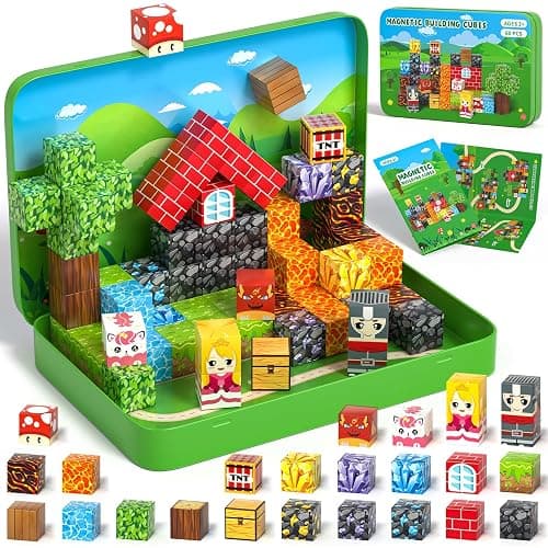 Axirata 60PCS Mini Magnetic Blocks Travel Set for Kids, Mini Magnetic Tiles Building Cubes with Portable Iron Box, STEM Learning Sensory Toy for Toddler Boys Girls Age 3-5 4-8 8-12+ - Image 1