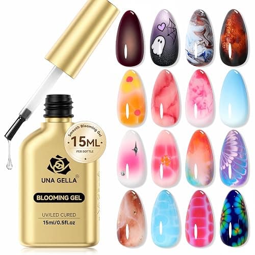 UNA GELLA Blooming Gel Nail Polish 15ml Super Clear for Spreading Effect U V/LED Needed Nail Blooming Gel for Marble Natural Stone Floral Print Watercolor Effect Design Soak Off Home DIY Salon - Image 1