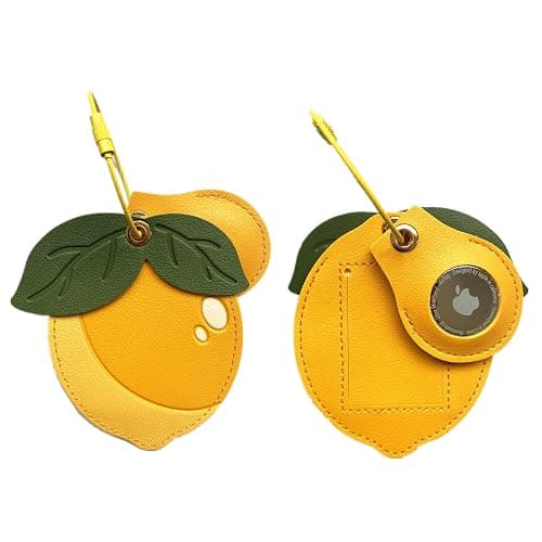 ZOUITY Cute Leather Luggage Tag Holder with Airtag Case Set,Hidden Compartment for AirTag Travel Suitcase Tracking Case with Stainless Steel Loop,Name ID Label(Lemon) - Image 1