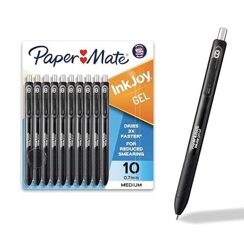 Paper Mate InkJoy Black Gel Pens Medium Point (0.7 mm) Comfort Grip 10 Count Fast Dry Ink Ideal for Smooth Writing - Image 1