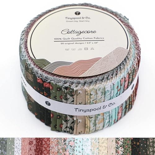Tinyspool & Co. Jelly Roll Fabric Strips for Quilting, Crafting, and Sewing, 40 Strip Assorted Bundle, Soft Cotton for Blanket, Rug, Upholstery, Home Decor, and Purse Making, Cottagecore - Image 1