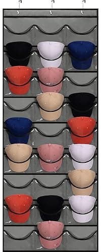27 Pockets Hat Rack For Baseball Caps Hanging Hat Organizer Over The Door Hat Storage Organizer For Closet Wall With Large Clear Pockets & 3 Hooks Caps Hat Holder Hanger for Baseball & Sport Caps - Image 1
