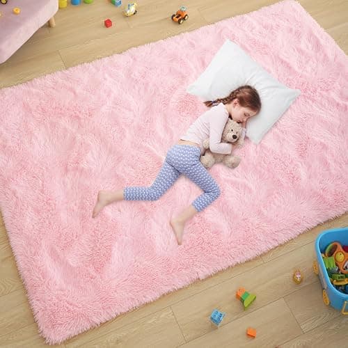 Ultra Soft Pink Rugs for Bedroom 4x6 Feet, Fluffy Shag Area Rugs for Living Room, Large Comfy Furry Rug for Girls Kids Baby Room Decor, Non Slip Nursery Modern Indoor Fuzzy Floor Carpet - Image 1