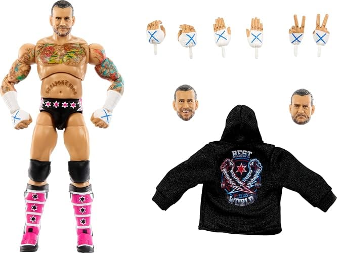 Mattel WWE Ultimate Edition Action Figure & Accessories Set, CM Punk 6-inch Collectible, Swappable Heads & Hands, 30 Articulation Points - Image 1