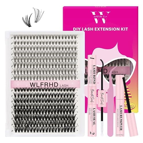 Lash Clusters Kit 320 Pcs DIY Individual Cluster Lashes D Curl Lash Extension Kit with Eyelash Bond and Seal, Remover, Tweezers Applicator Tool for False Eyelash Cluster Kit(20D+40D, Mix9-16mm Kit) - Image 1