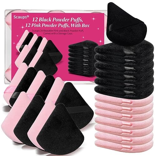 Scaups 24Pcs Black and Pink Powder Puff, Triangle Powder Puffs, Powder Puffs for Makeup and Cosmetic Foundation - Image 1