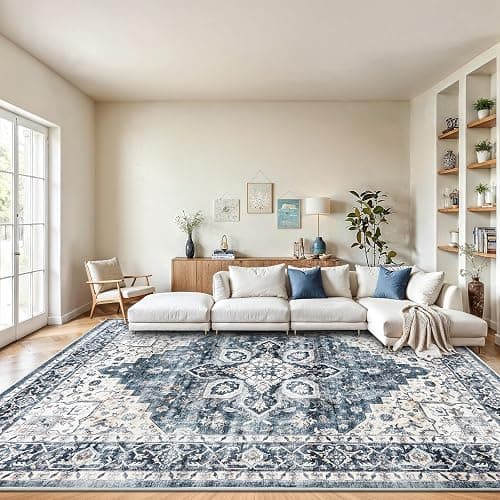 AMADA HOMEFURNISHING 8x10 Washable Area Rug, Low-Profile Large Area Rug with Non-Slip Backing & Durable Edge Binding, Vintage Large Rugs for Living Room, Bedroom, Dinning Room - Image 1