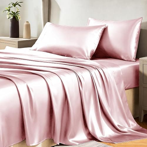CozyLux Satin Sheets Twin Sheet Set - 3 Piece Silky Twin Bed Sheets, Luxury Dirty Pink Sheet Twin Size Bed Set with Smooth and Soft Microfiber, Includes 1 Fitted Sheet, 1 Flat Sheet and 1 Pillowcase - Image 1