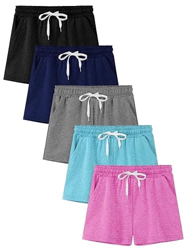 Resinta 5 Pack Girls Athletic Shorts Dry-Fit Soccer Basketball Shorts Performance Teens Shorts with Drawstring and Pockets - Image 1