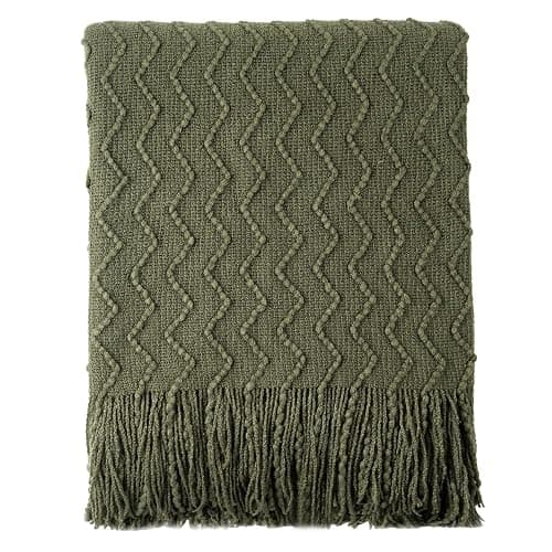 BATTILO HOME Olive Green Throw Blanket for Couch, Green Bed Throws Decorative Boho Lightweight Blanket for Sofa Living Room, 50"x60" - Image 1