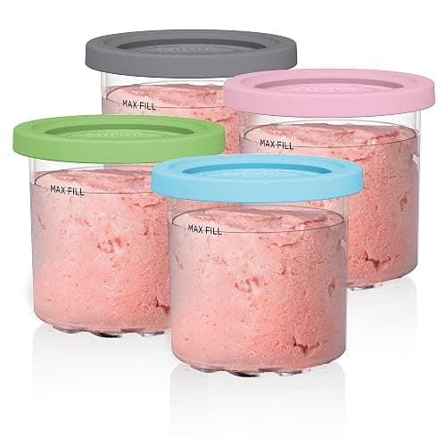 Ninja Creami Pints 4 Pack, Compatible with NC299AMZ & NC300s Series Creami Ice Cream Makers, Genuine Ninja Pint, BPA-Free & Dishwasher Safe, Color Lids, Clear/Grey/Lime/Pink/Aqua, XSKPLD4BCD - Image 1