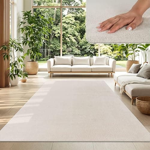 TT Home Tapis Poil Ras Tapis De Salon Monochrome Design Moderne Lavable, Couleur: Crème, Dimension:160x220 cm - Image 1