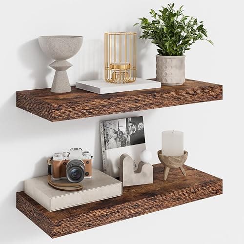 Feihorrm Floating Shelves, Wall Shelf Set of 2, 40cm Rustic Shelves, 16.5cm Deep Wall Shelf, MDF Wooden Shelving for Bathroom, Bedroom, Living Room and Kitchen, Vintage Brown, 40 x 16.5 x 3.1 cm - Image 1