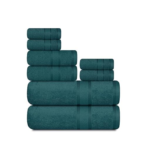 Casa Lino Bath Towel Set of 8 (2 Bath Towels, 4 Wash Cloths & 2 Hand Towels for Bathroom) - 100% Cotton - Highly Absorbent & Quick Dry - Guest Room Essentials for Bathroom Set - (Teal) - Image 1