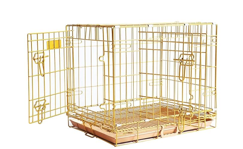 HOMEY PET 24" Gold Color Folding Design Dog Crate Puppy Ertra Small Breed Dog Kennels with Removable Floor Grid and Pull Out Tray, Dog Cage Copper Gold Finish - Image 1